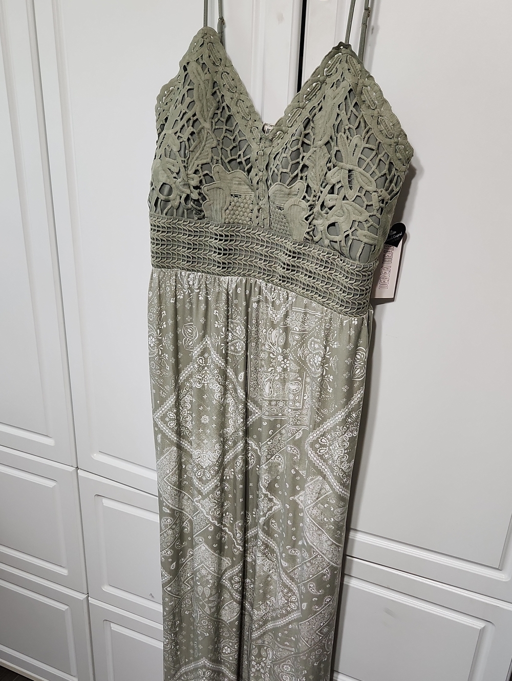 Boho Crochet Bodice Maxi Dress in Sage Green